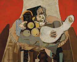 "Still Life with Guitar (Red Curtains)," 1937 - 38